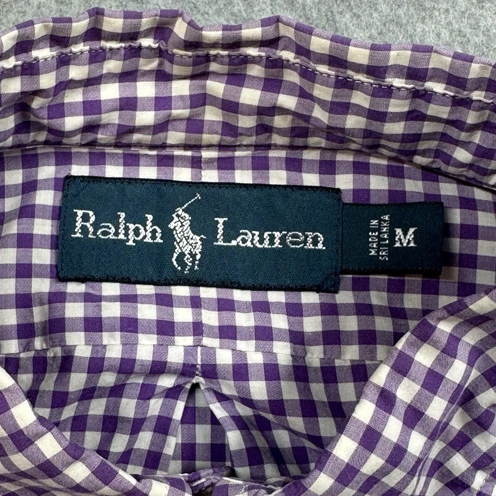 Polo Ralph Lauren Purple‎ Gingham Cotton Button Down Shirt Mens M Blue Pony